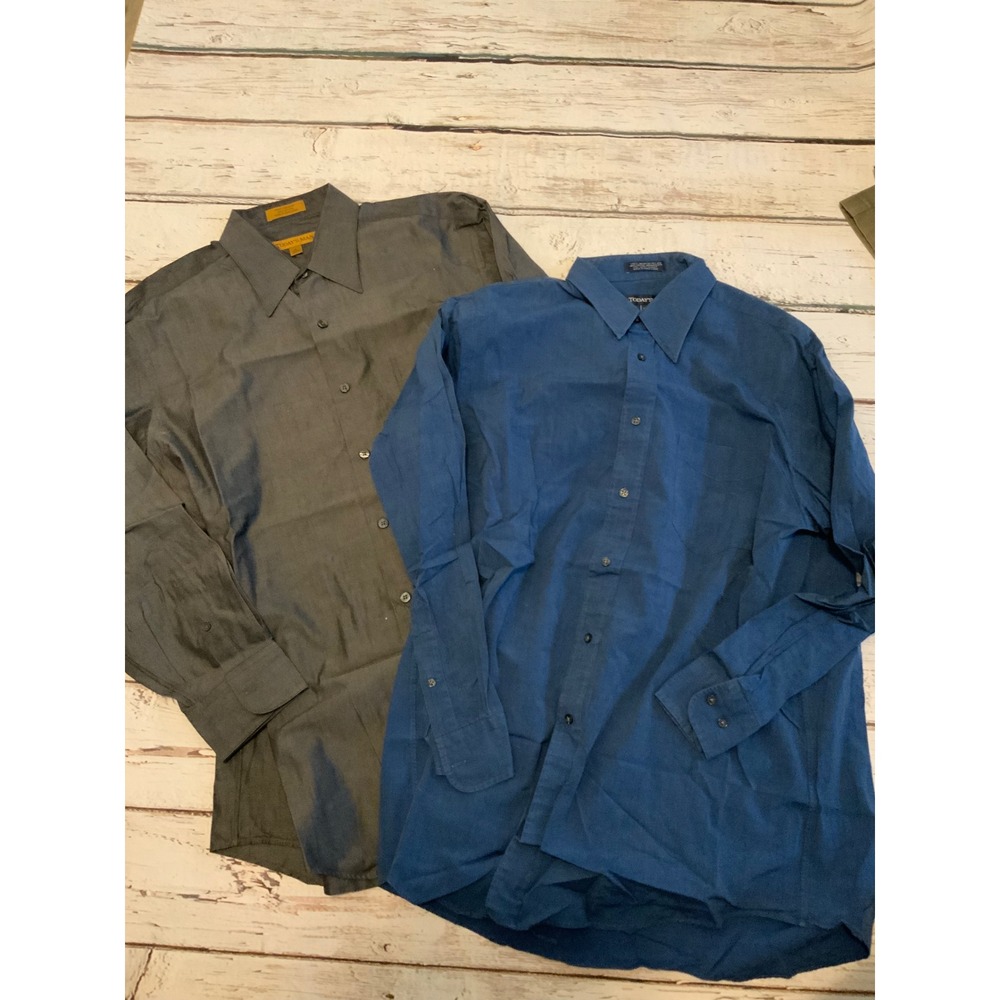 Today's Man‎ Mens Dress Shirt Bundle Blue Grey 100% Cotton 16 32/33 Long Sleeve